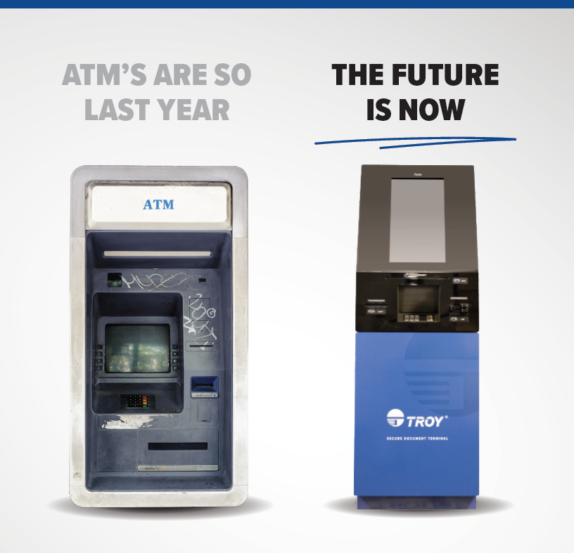 Outdated ATM next to TROY TellerCentral